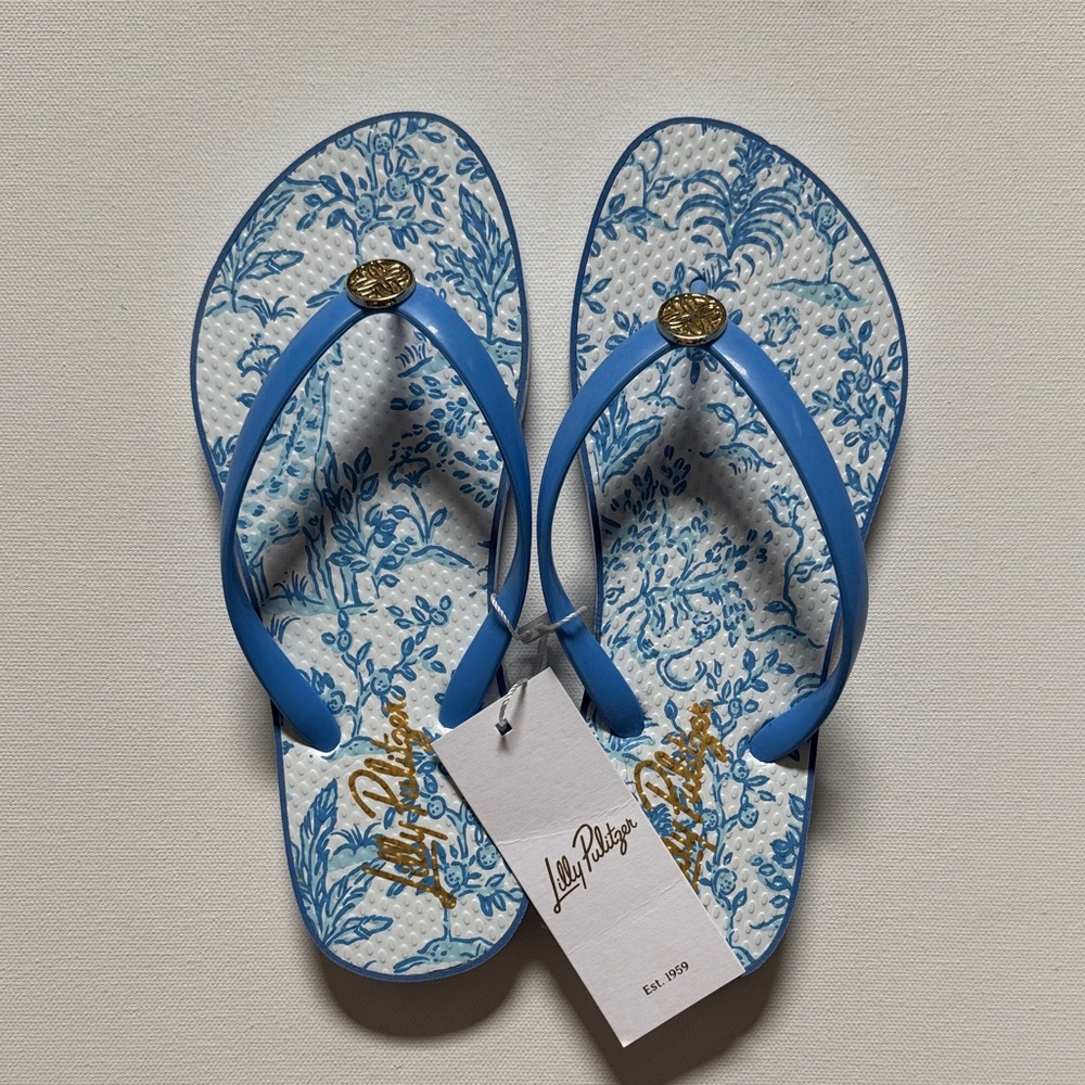 Lilly Pulitzer Blue and White Floral Sandals
